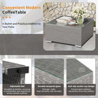 Ensemble de canapé sectionnel rembourré en rotin et osier gris pour patio extérieur, 7 pièces