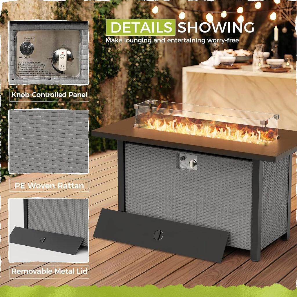 Ensemble de canapé sectionnel rembourré en rotin et osier gris pour patio extérieur, 7 pièces