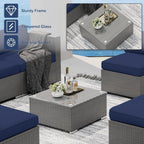 Ensemble de canapé sectionnel rembourré en rotin et osier gris pour patio extérieur, 7 pièces