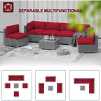 Ensemble de canapé sectionnel rembourré en rotin et osier gris pour patio extérieur, 7 pièces