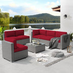 Ensemble de canapé sectionnel rembourré en rotin et osier gris pour patio extérieur, 7 pièces