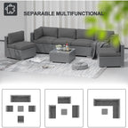 Ensemble de canapé sectionnel rembourré en rotin et osier gris pour patio extérieur, 7 pièces