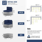 Ensemble de canapé sectionnel rembourré en rotin et osier gris pour patio extérieur, 7 pièces