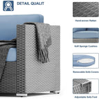 Ensemble de canapé sectionnel rembourré en rotin et osier gris pour patio extérieur, 7 pièces
