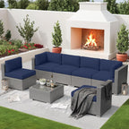 Ensemble de canapé sectionnel rembourré en rotin et osier gris pour patio extérieur, 7 pièces