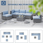 Ensemble de canapé sectionnel rembourré en rotin et osier gris pour patio extérieur, 7 pièces