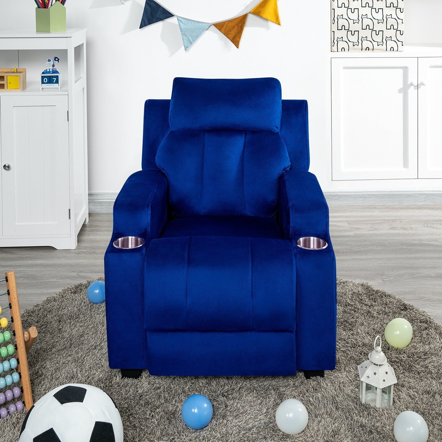 Fauteuil inclinable de luxe pour enfants avec repose-pieds, appui-tête et 2 porte-gobelets Fauteuil inclinable en microfibre pour enfants de 3 ans et plus