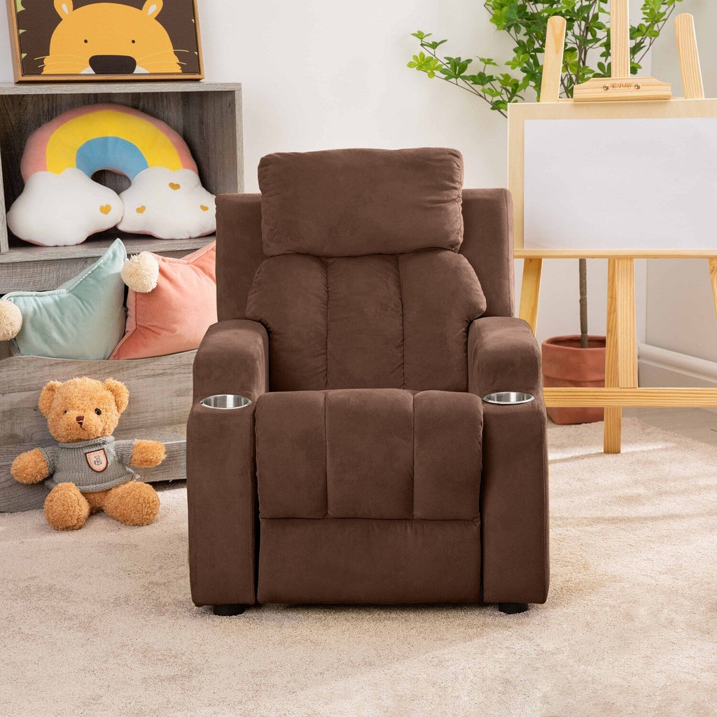 Fauteuil inclinable de luxe pour enfants avec repose-pieds, appui-tête et 2 porte-gobelets Fauteuil inclinable en microfibre pour enfants de 3 ans et plus