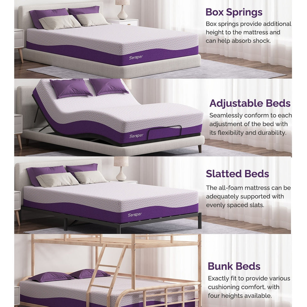 Matelas en mousse à mémoire de forme en gel de charbon de bambou de 14 pouces, adapté aux lits réglables