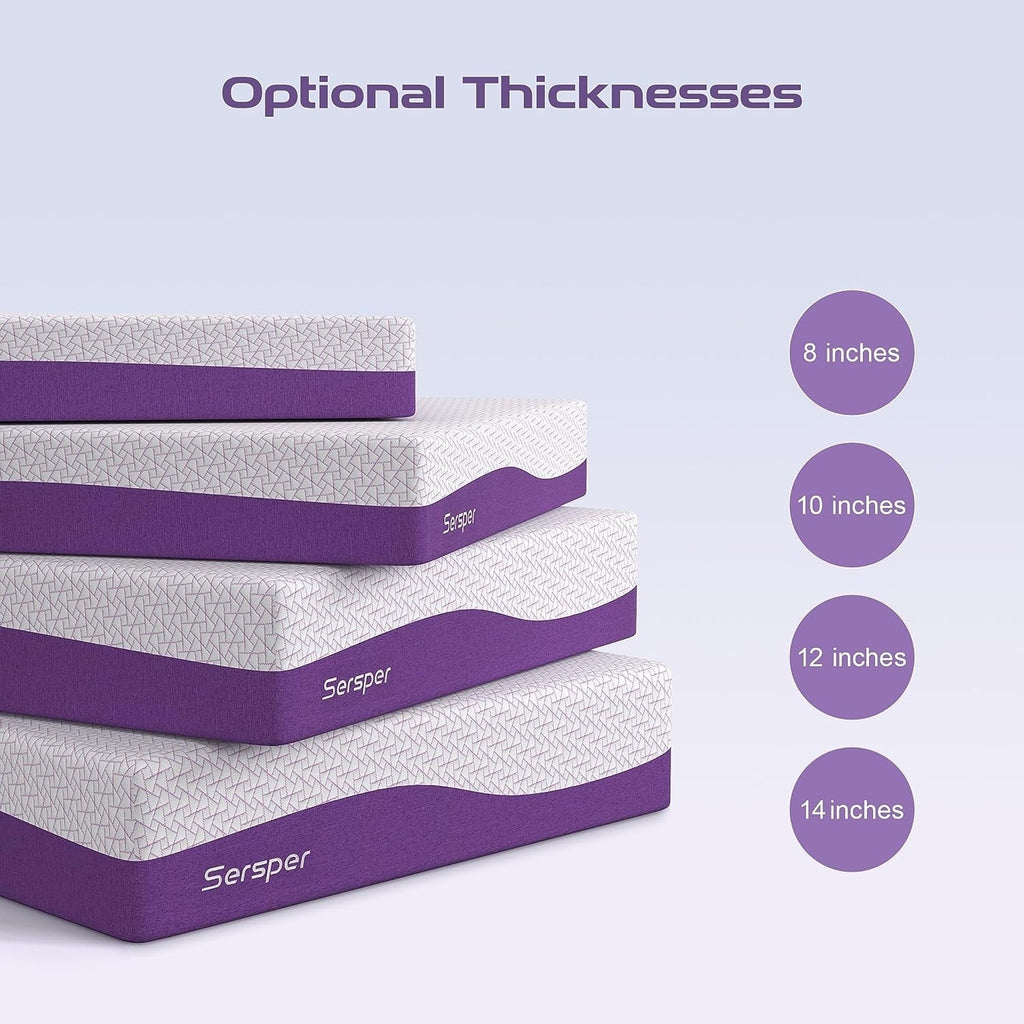 Matelas en mousse à mémoire de forme en gel de charbon de bambou de 14 pouces, adapté aux lits réglables