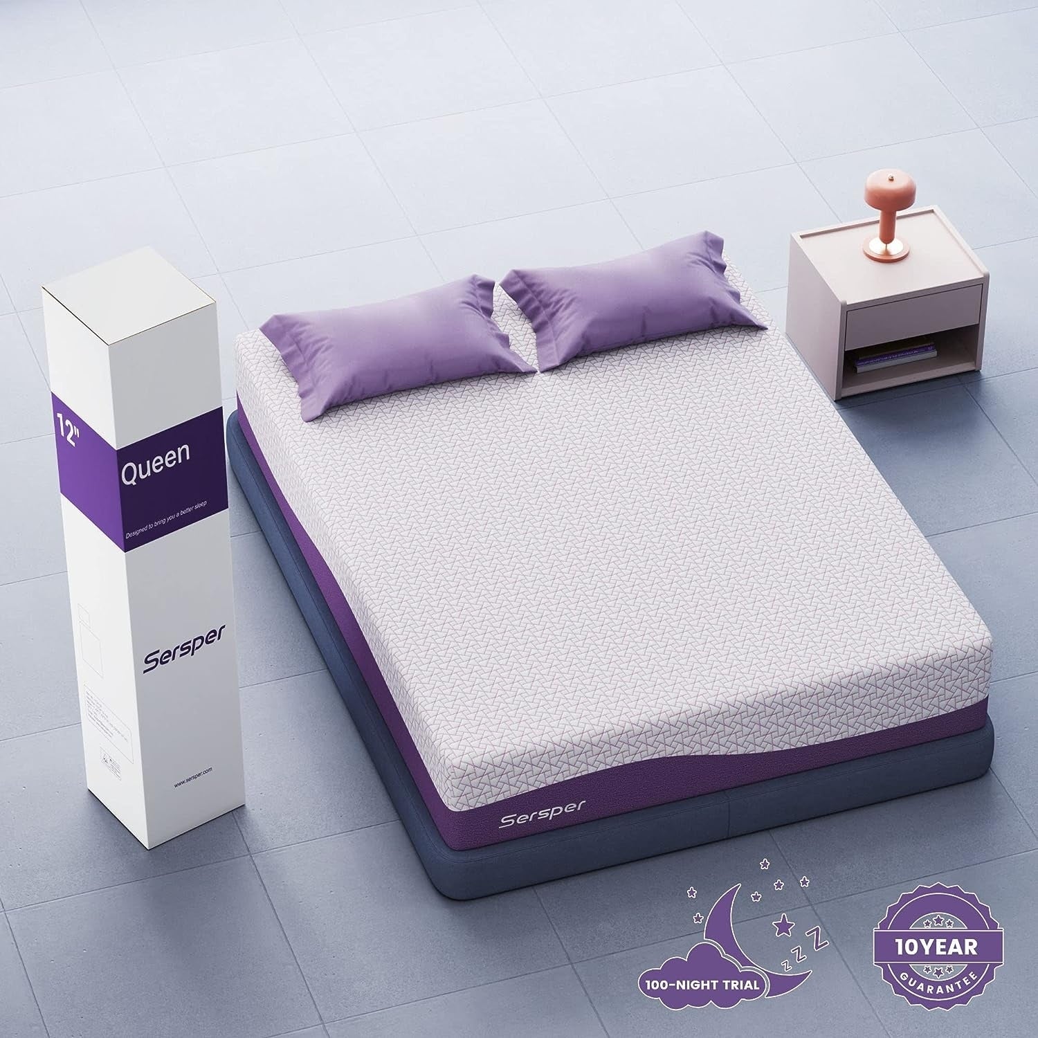 Matelas en mousse à mémoire de forme en gel de charbon de bambou de 14 pouces, adapté aux lits réglables