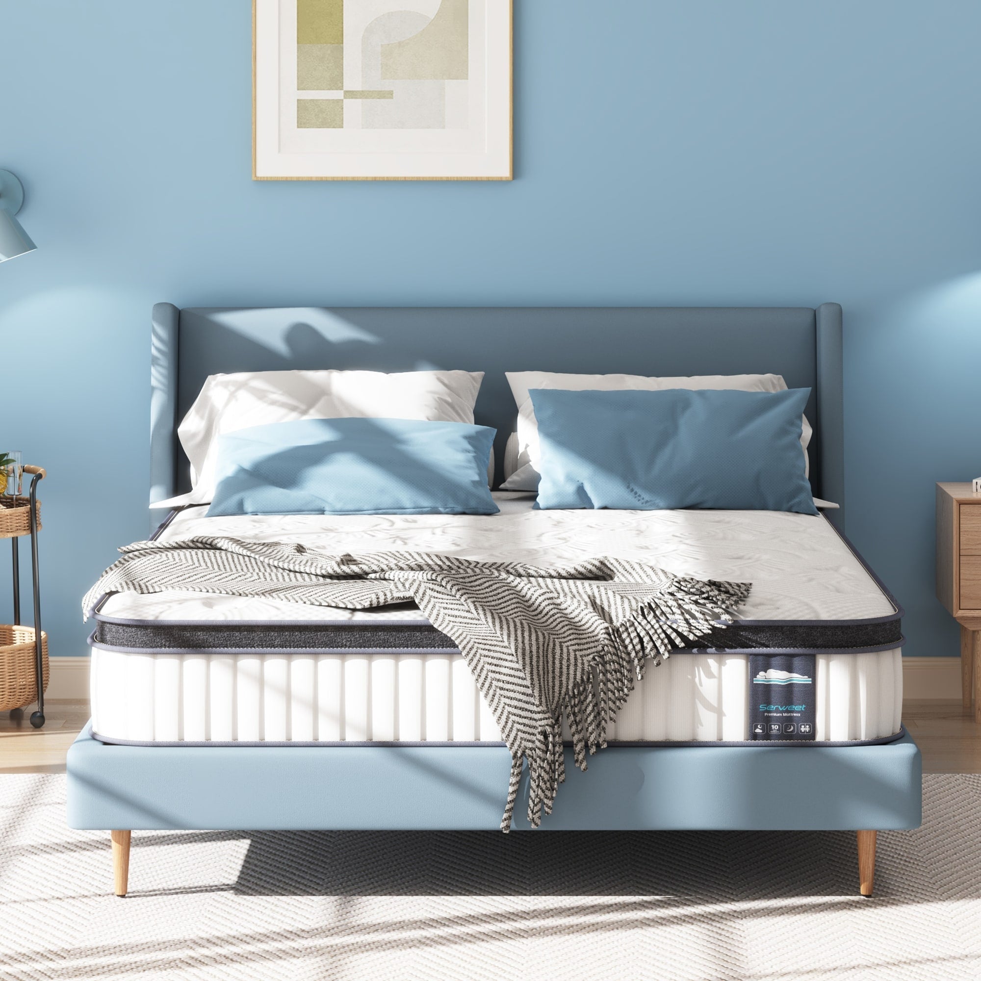Matelas hybride 10 pouces, matelas à ressorts ensachés en mousse à mémoire de forme, confort moyen, lits simples, doubles et queen size - Blanc