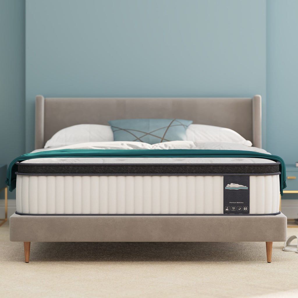 Matelas hybride 10 pouces, matelas à ressorts ensachés en mousse à mémoire de forme, confort moyen, lits simples, doubles et queen size - Blanc