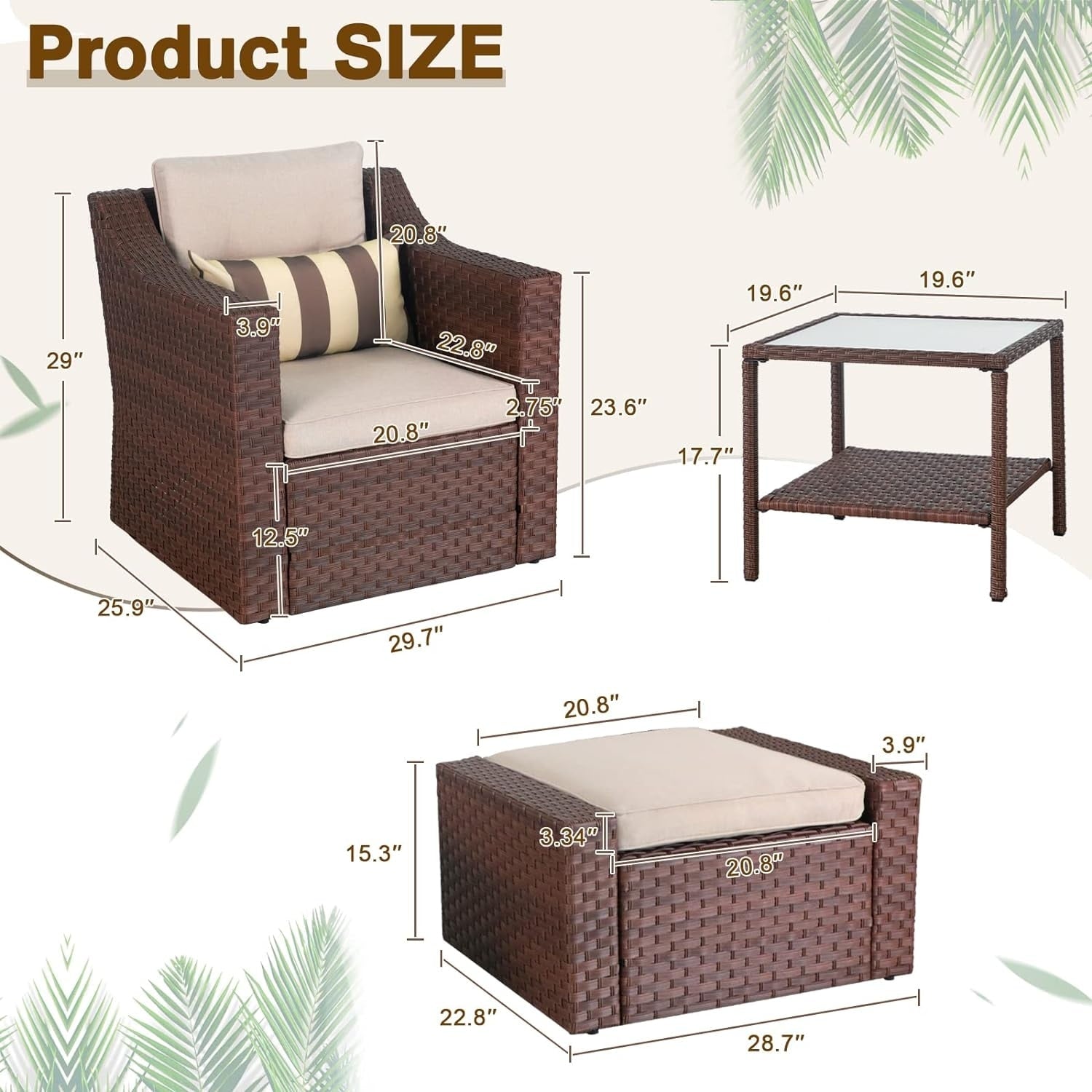 Ensemble de 5 chaises longues et poufs d'extérieur en osier pour patio