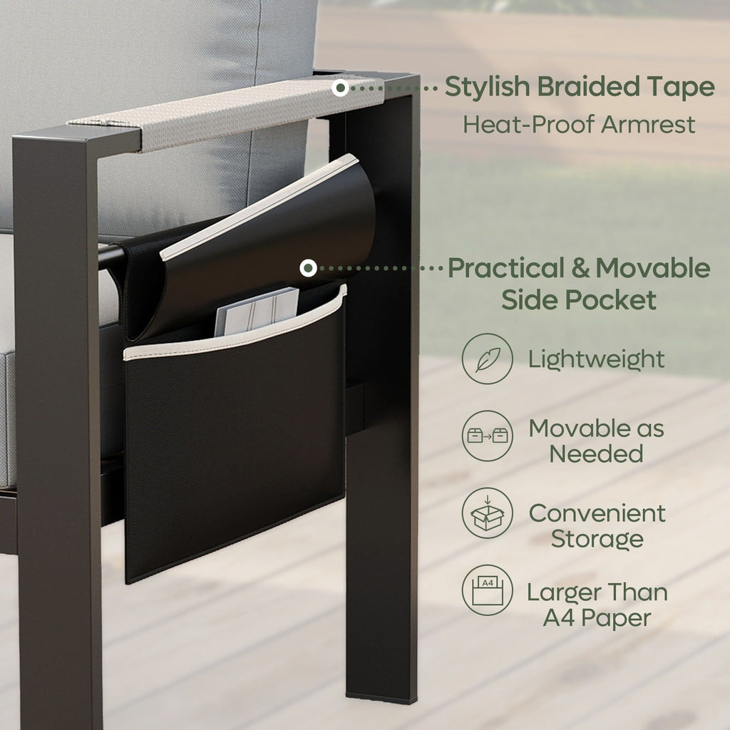 Ensemble de salon de jardin en aluminium 4 pièces, 5 places, avec coussins, table basse à LED et canapé