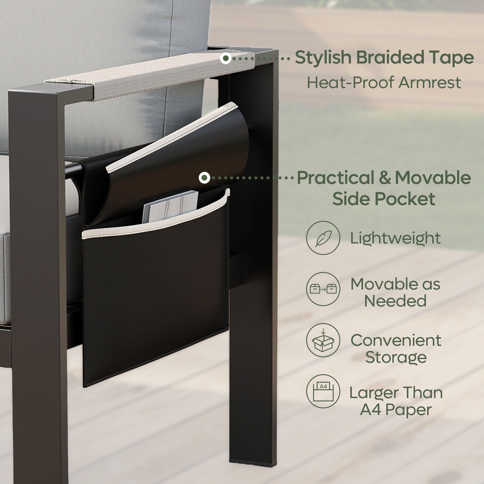 Ensemble de salon de jardin en aluminium 4 pièces, 5 places, avec coussins, table basse à LED et canapé