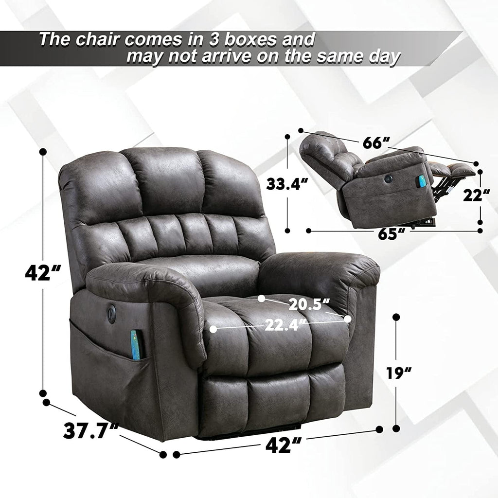 Fauteuil inclinable électrique surdimensionné de 42 po de large avec massage et chauffage