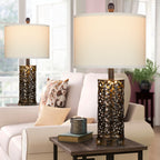 Lampes de table noires et dorées en métal, veilleuse 2 en 1, ports USB, prise secteur, interrupteur tactile (lot de 2)