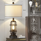 Lampe de table en métal noir, veilleuse 2 en 1, abat-jour tambour démontable, interrupteur rotatif indépendant et variateur tactile (lot de 2)