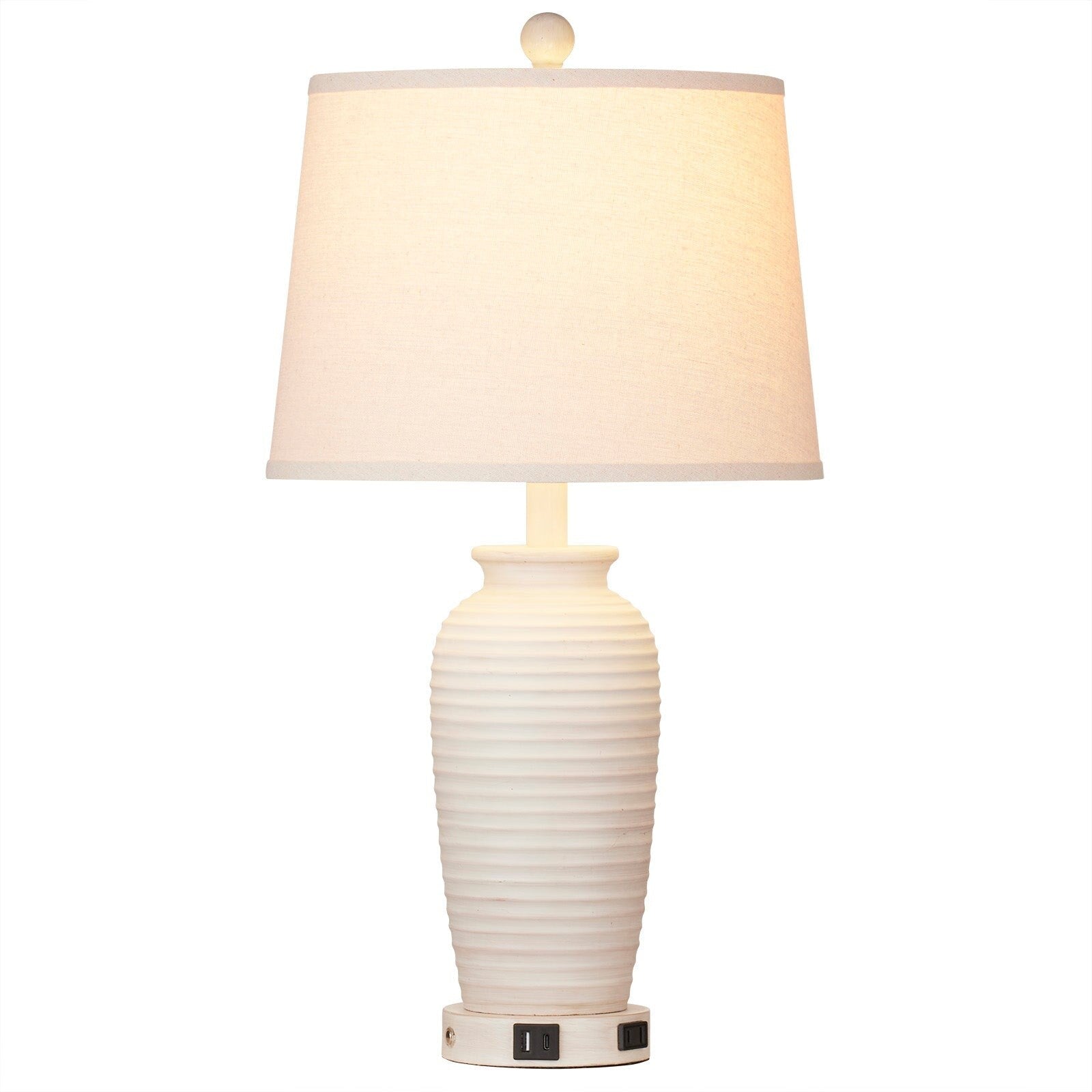 Lampes de table en résine beige, interrupteur tactile à intensité variable à 3 voies, ports de charge USB et Type-C, prise secteur (lot de 2)