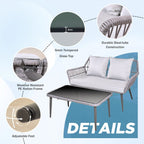 Ensemble de meubles de jardin 4 pièces, salon de jardin en osier pour terrasse, canapé-lit en rotin gris avec coussin et table