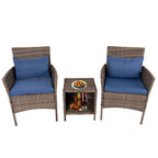 Ensemble de bistro de conversation de patio 3 pièces, meubles de conversation d'extérieur, chaises en osier et ensemble de table de rangement, ensemble de meubles de balcon de porche