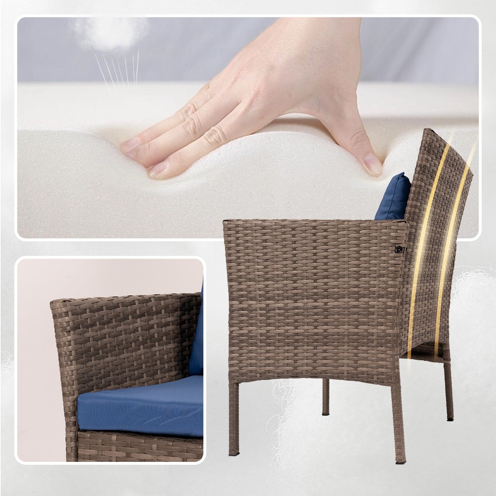 Ensemble de bistro de conversation de patio 3 pièces, meubles de conversation d'extérieur, chaises en osier et ensemble de table de rangement, ensemble de meubles de balcon de porche