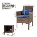 Ensemble de bistro de conversation de patio 3 pièces, meubles de conversation d'extérieur, chaises en osier et ensemble de table de rangement, ensemble de meubles de balcon de porche