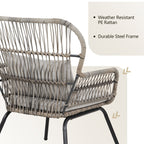 Ensemble de bistrot d'extérieur 3 pièces en osier, mobilier de jardin en rotin toutes saisons, chaises de patio avec coussins