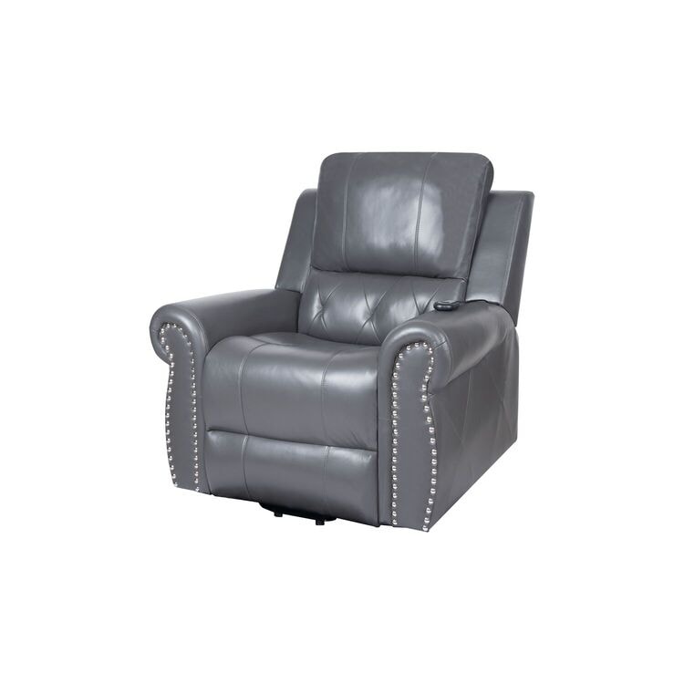 Fauteuil inclinable électrique clouté en cuir Air Premium avec repose-pieds et télécommande