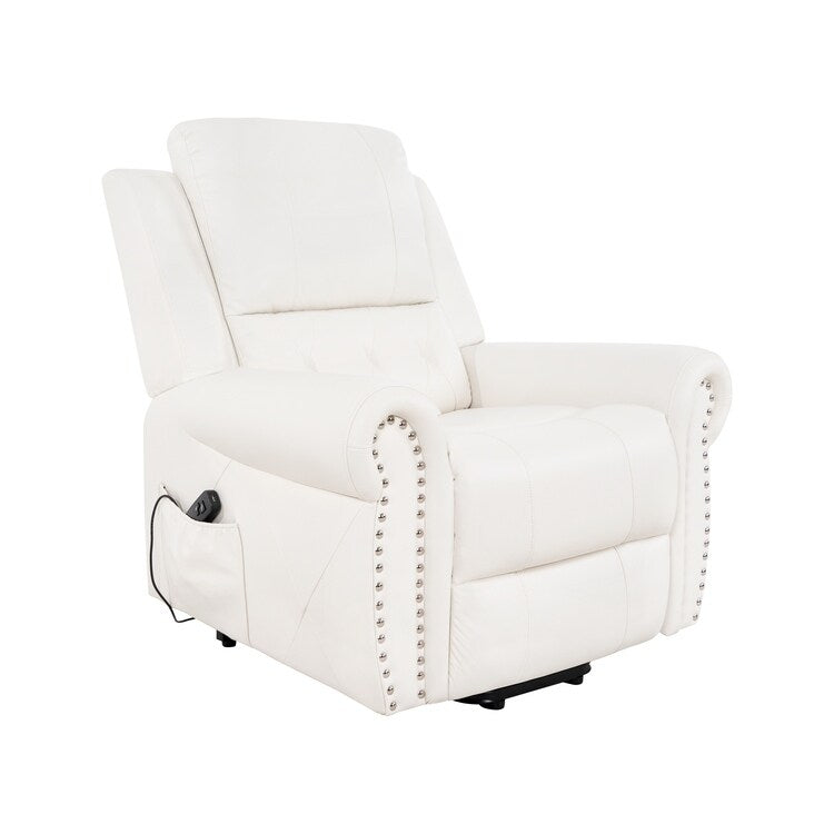 Fauteuil inclinable électrique clouté en cuir Air Premium avec repose-pieds et télécommande