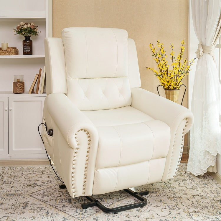 Fauteuil inclinable électrique clouté en cuir Air Premium avec repose-pieds et télécommande