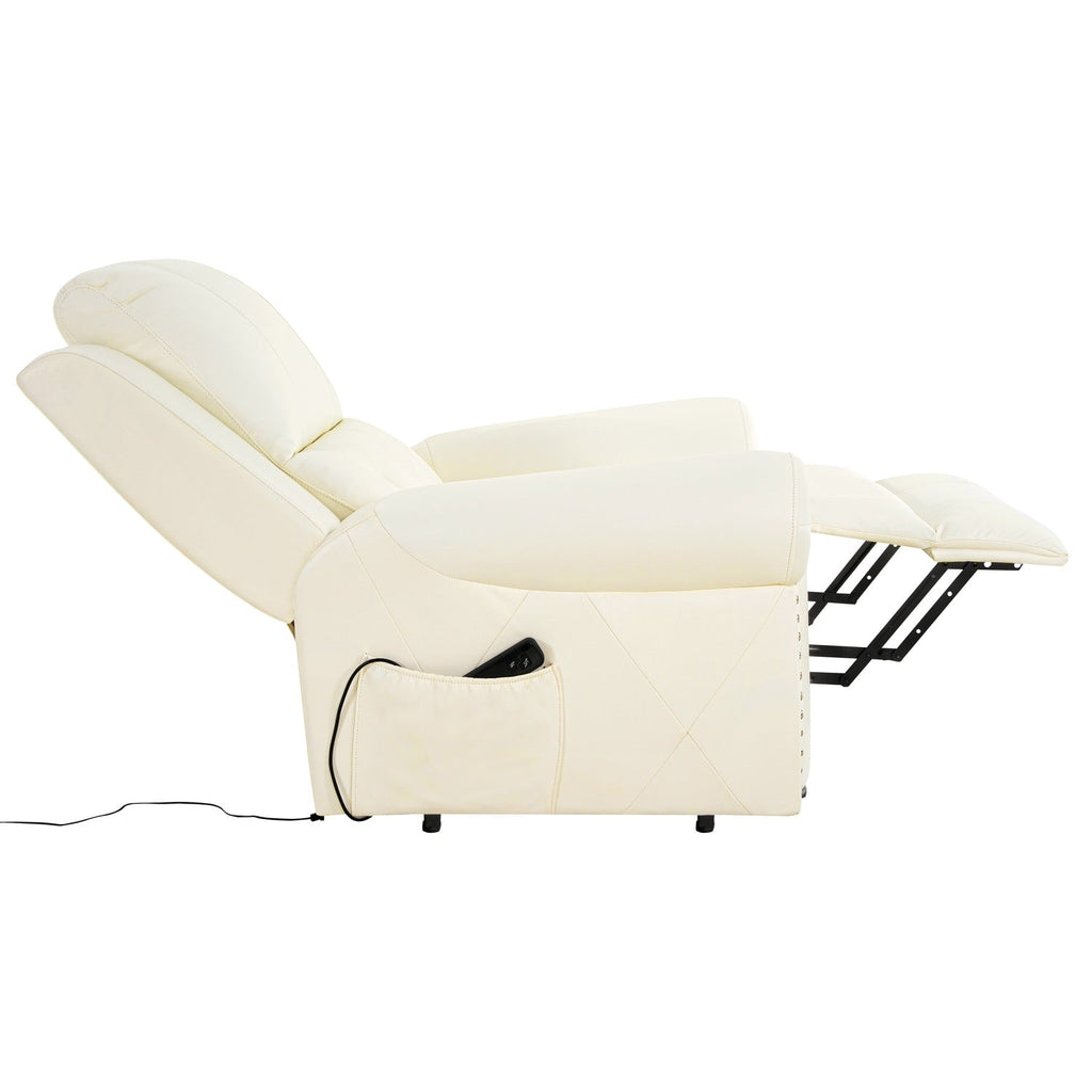 Fauteuil inclinable électrique clouté en cuir Air Premium avec repose-pieds et télécommande