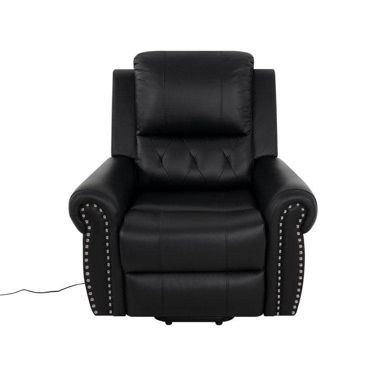 Fauteuil inclinable électrique clouté en cuir Air Premium avec repose-pieds et télécommande