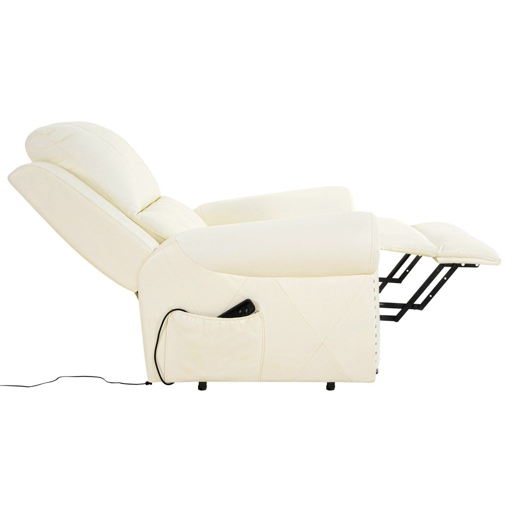 Fauteuil inclinable électrique clouté en cuir Air Premium avec repose-pieds et télécommande