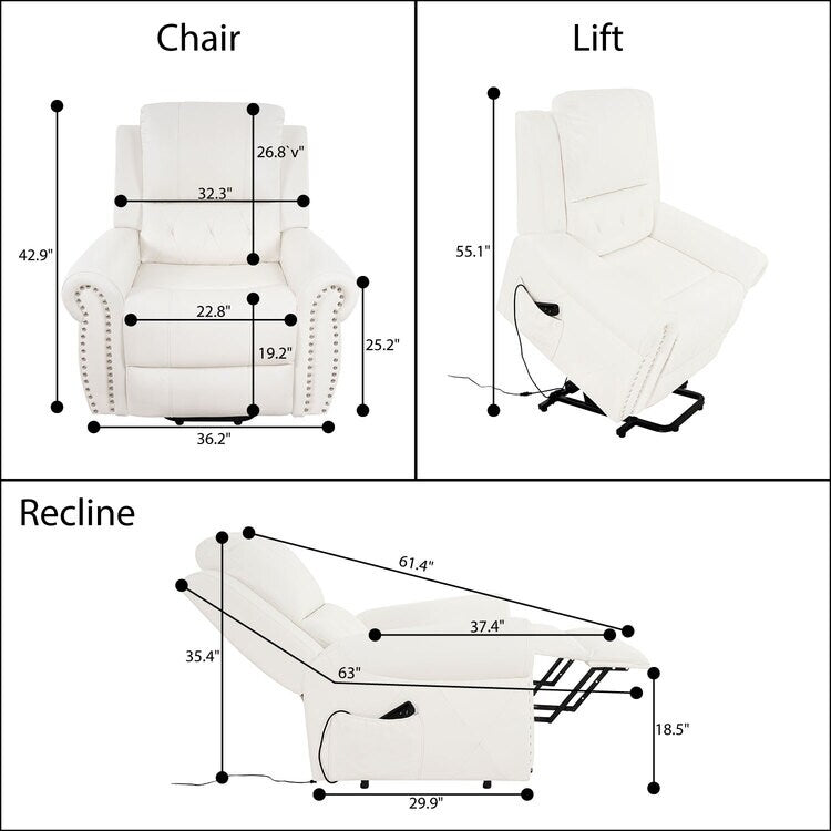 Fauteuil inclinable électrique clouté en cuir Air Premium avec repose-pieds et télécommande