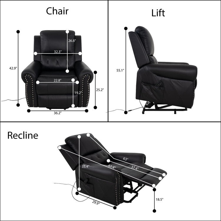 Fauteuil inclinable électrique clouté en cuir Air Premium avec repose-pieds et télécommande