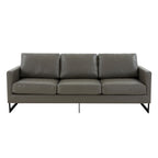Canapé 3 places minimaliste en cuir rembourré avec coussins amovibles en acier inoxydable pour salon et chambre à coucher