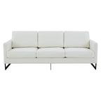 Canapé 3 places minimaliste en cuir rembourré avec coussins amovibles en acier inoxydable pour salon et chambre à coucher