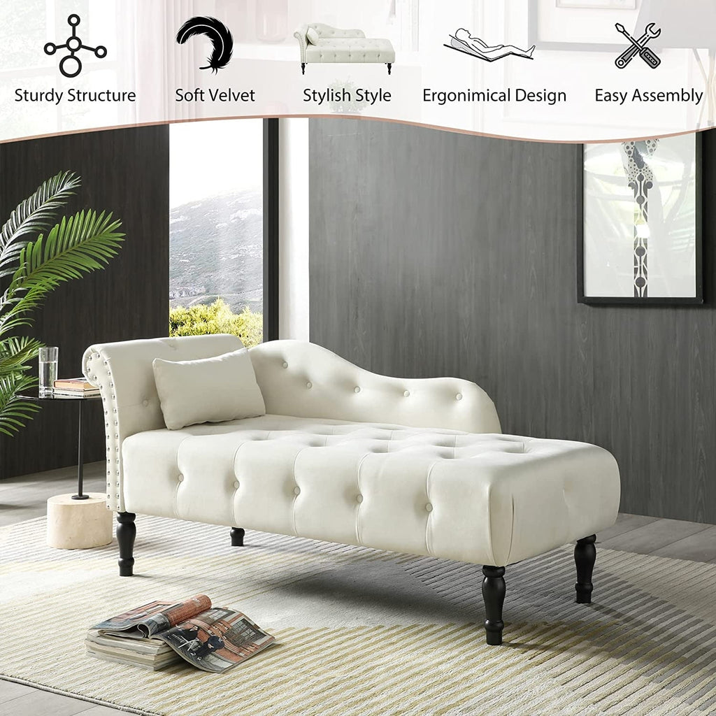 Chaise longue en velours 61 avec 1 oreiller et garniture cloutée