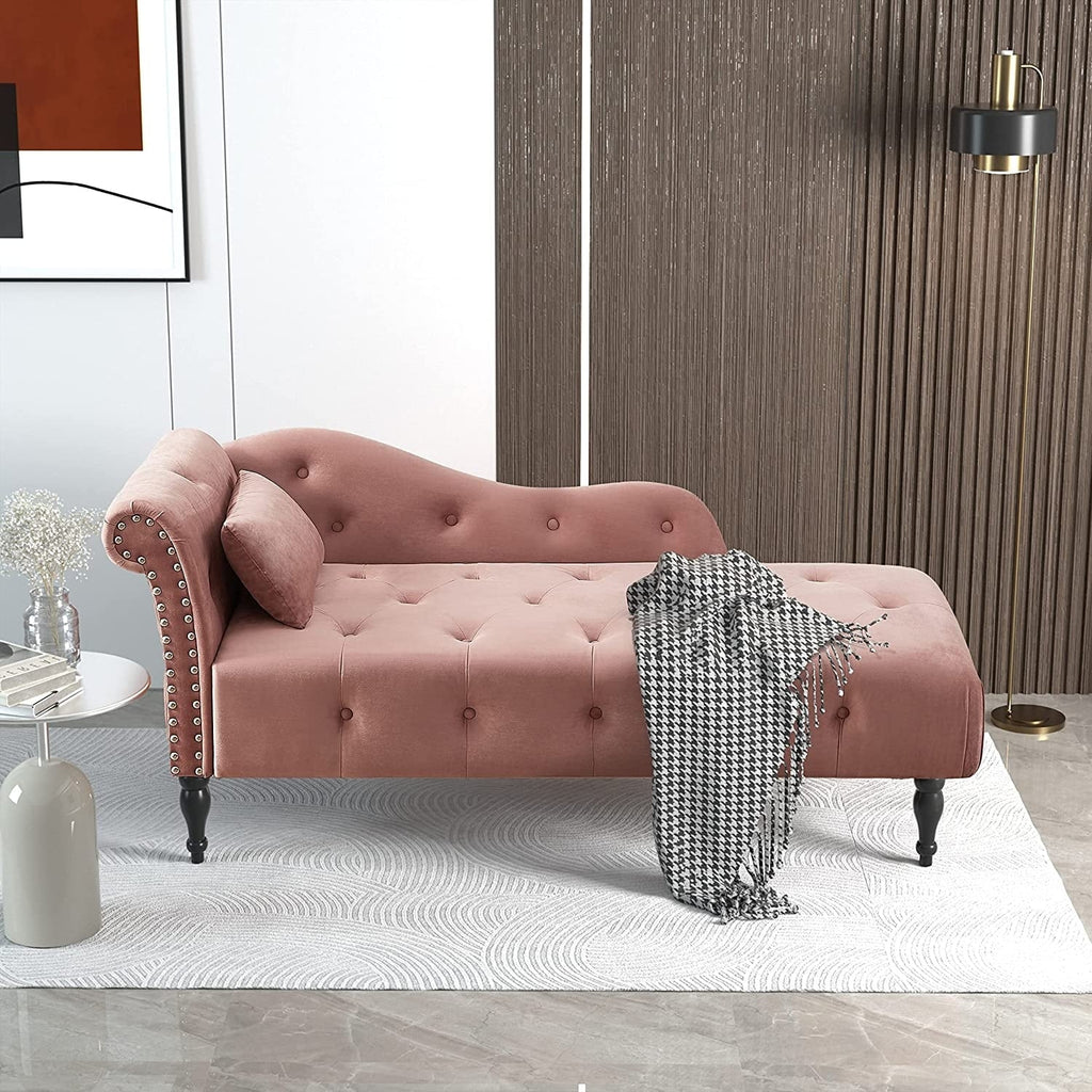 Chaise longue en velours 61 avec 1 oreiller et garniture cloutée