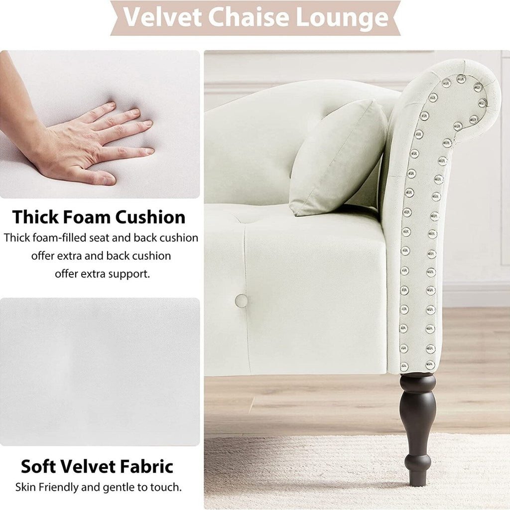 Chaise longue en velours 61 avec 1 oreiller et garniture cloutée