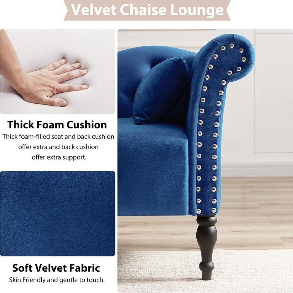 Chaise longue en velours 61 avec 1 oreiller et garniture cloutée