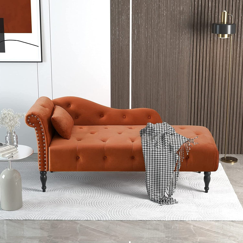 Chaise longue en velours 61 avec 1 oreiller et garniture cloutée