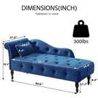 Chaise longue en velours 61 avec 1 oreiller et garniture cloutée