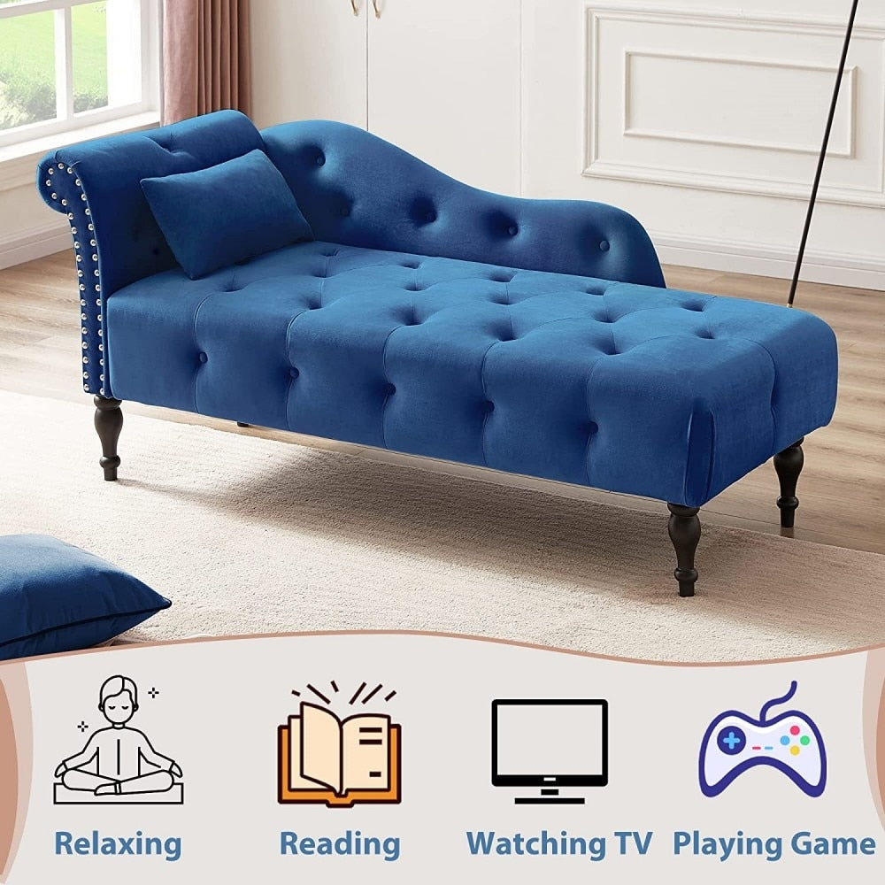 Chaise longue en velours 61 avec 1 oreiller et garniture cloutée