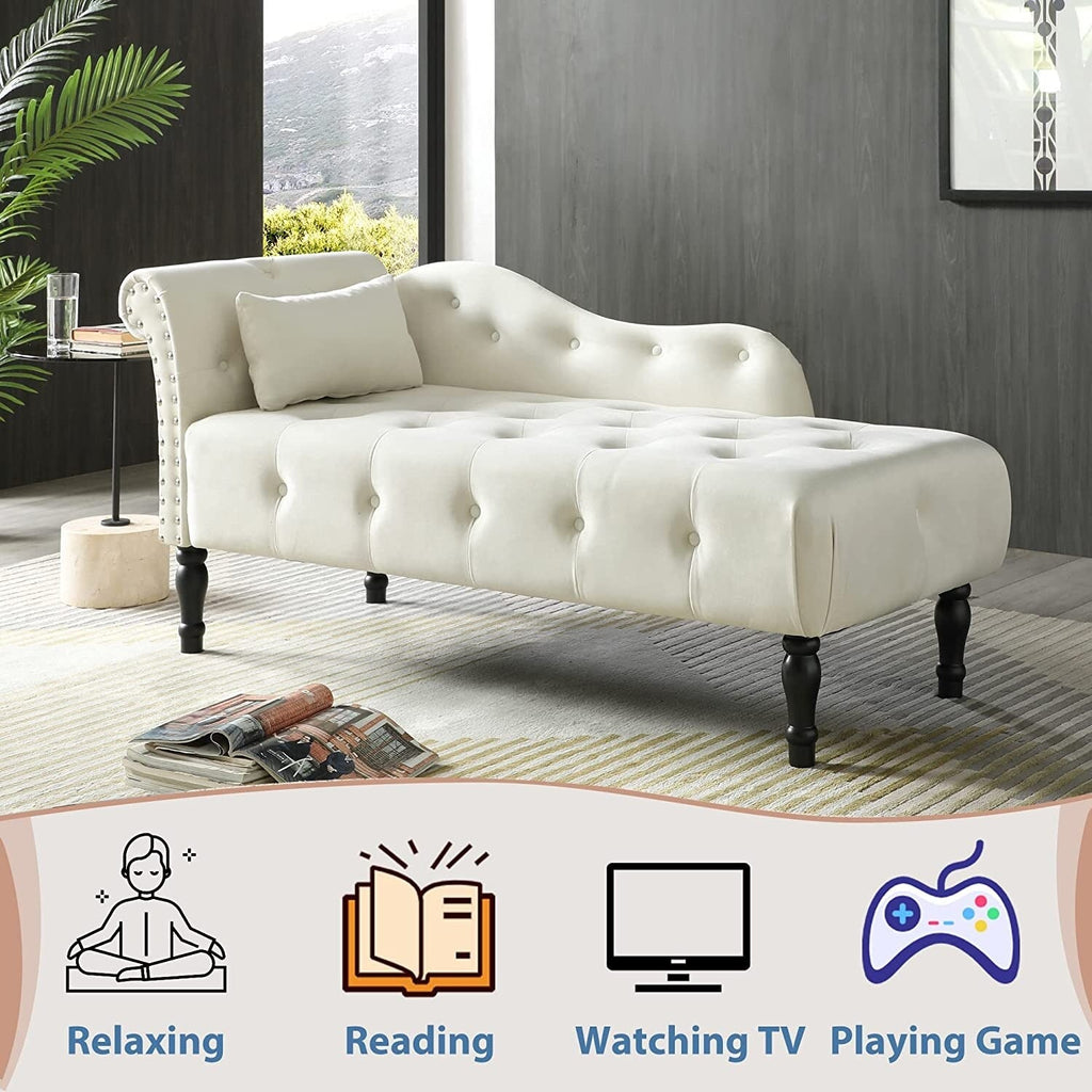 Chaise longue en velours 61 avec 1 oreiller et garniture cloutée