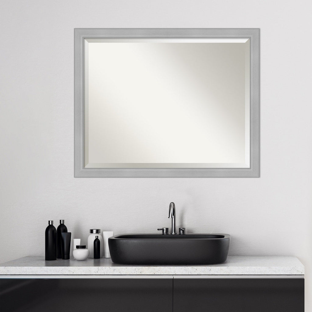 Miroir mural biseauté pour salle de bain - Cadre en nickel brossé Vista