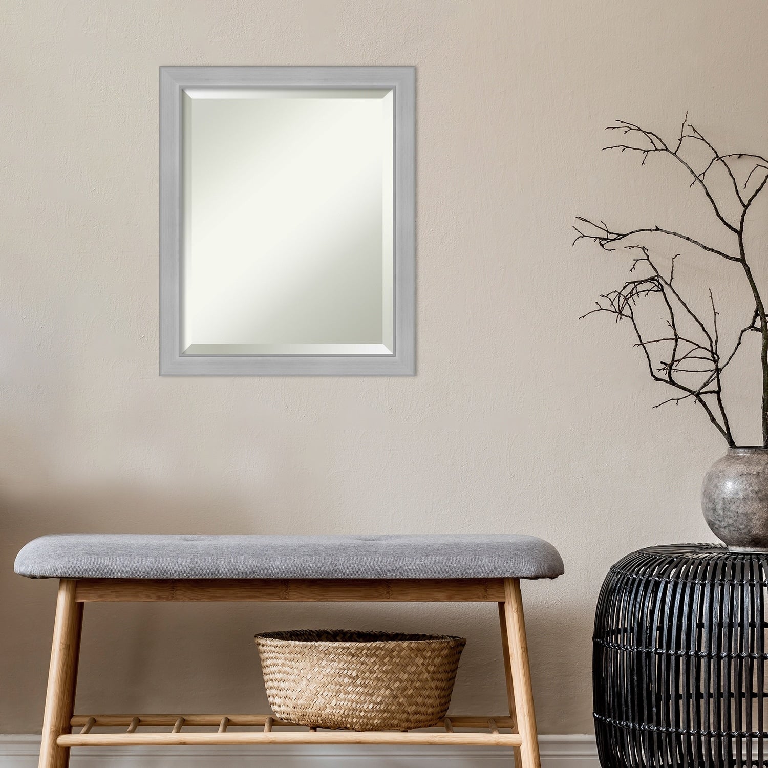 Miroir mural biseauté pour salle de bain - Cadre en nickel brossé Vista