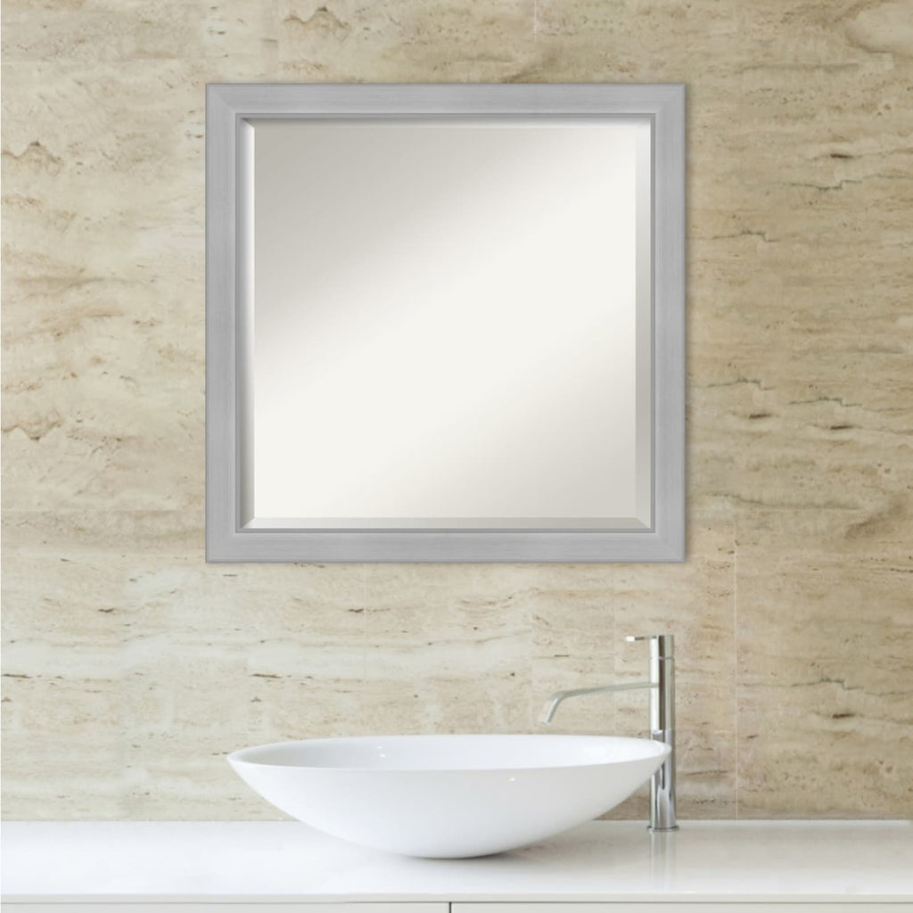 Miroir mural biseauté pour salle de bain - Cadre en nickel brossé Vista